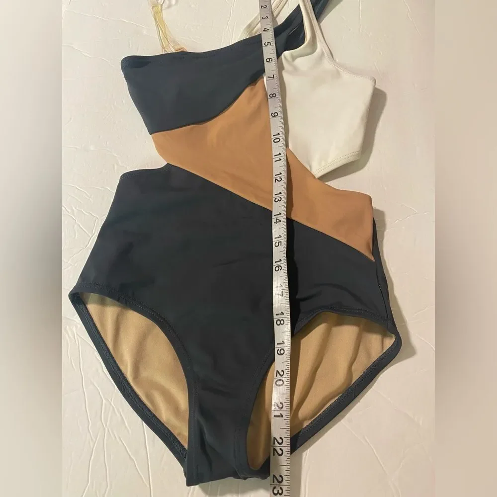 LUMI COLLECTIVE tan Color Block contemporary convention Leotard Dance costume L